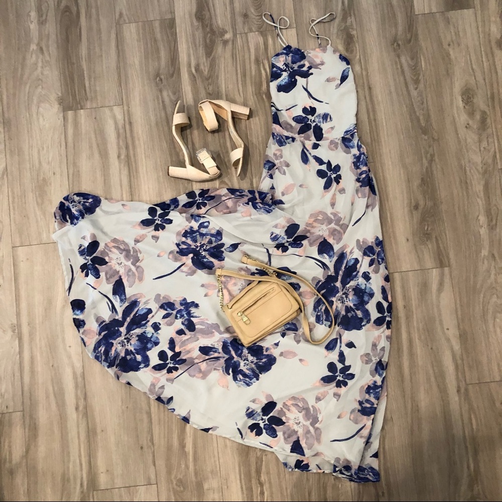 Grey Floral Print Lace-Up Maxi Dress | Lulus